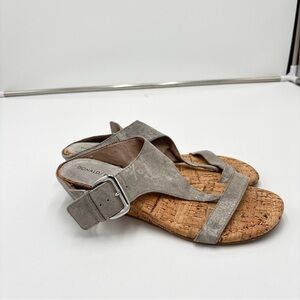 Donald Pliner Donni Leather Cork Thong Wedge Sandals Sz 7.5 Grey Metallic Suede
